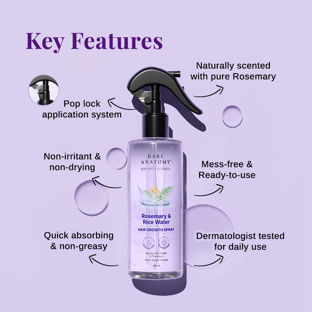 Bare Anatomy Nature x Science Rosemary Water Spray for Hair Growth & Hair Thickness with Rice Water