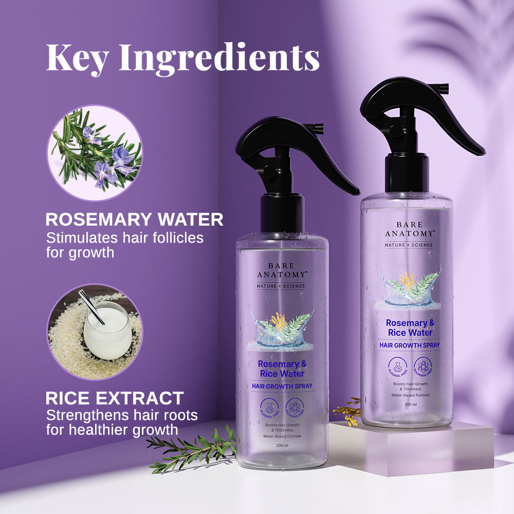 Bare Anatomy Nature x Science Rosemary Water Spray for Hair Growth & Hair Thickness with Rice Water