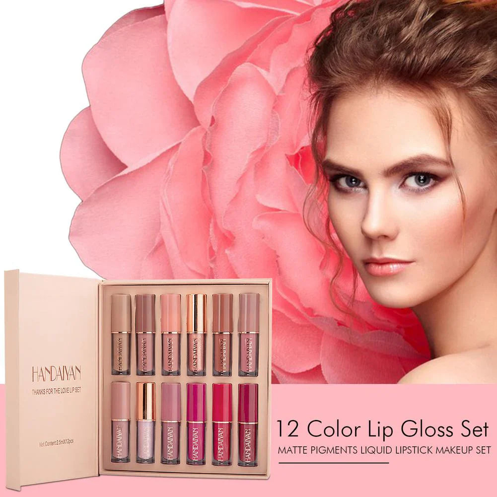 12 Matte Lipsticks – Smudge-Proof & Long-Lasting (Orginal Handaiyan )