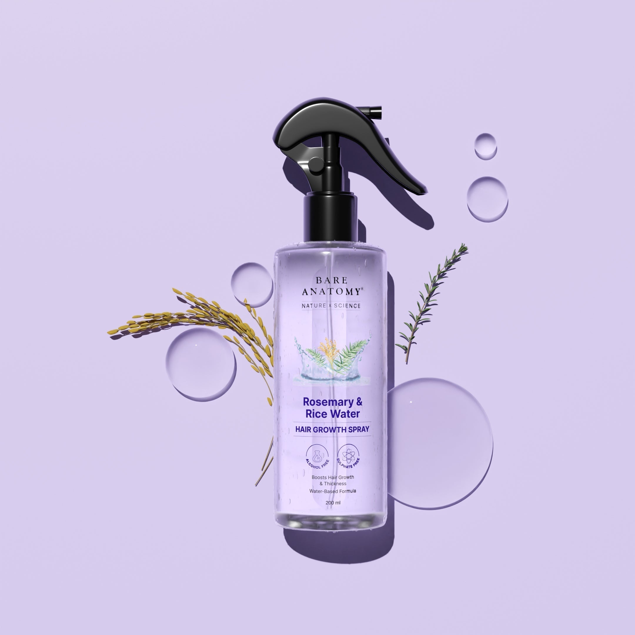 Bare Anatomy Nature x Science Rosemary Water Spray for Hair Growth & Hair Thickness with Rice Water